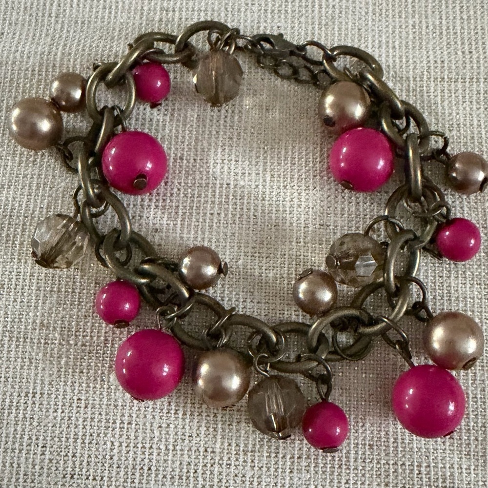 Pink and Gold Beaded Bracelet